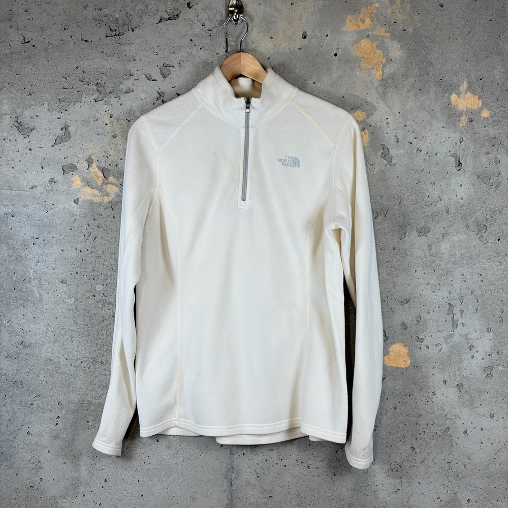 The North Face Sweatshirt Women Large Off White Fleece Logo Quarter Zip Pullover